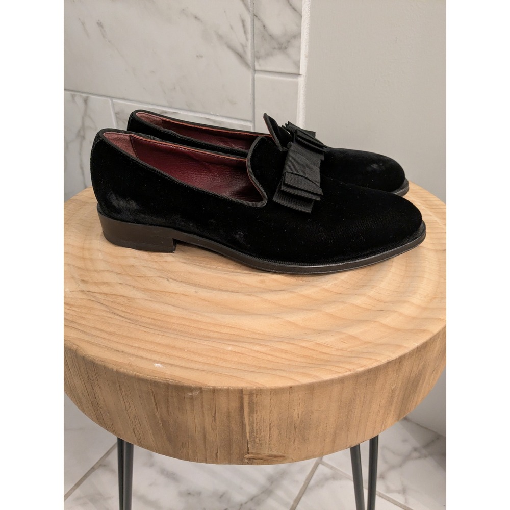 SuitSupply‎ Black Velvet Loafers Mens Size 40/US7 Bow Detail Made in Italy EUC